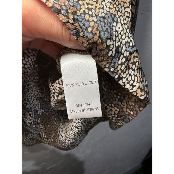 Counterparts brown abstract cinched babydoll long sleeve blouse womens medium - Picture 6 of 8